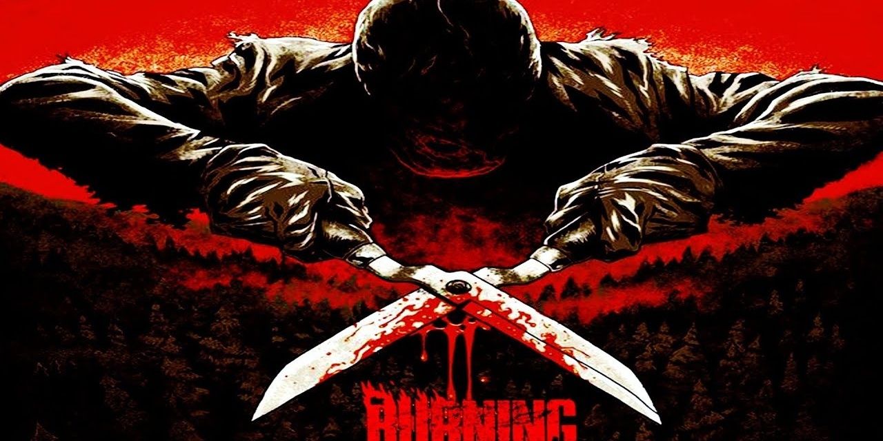Cropsey Maniac holding hedge clippers on the poster of The Burning