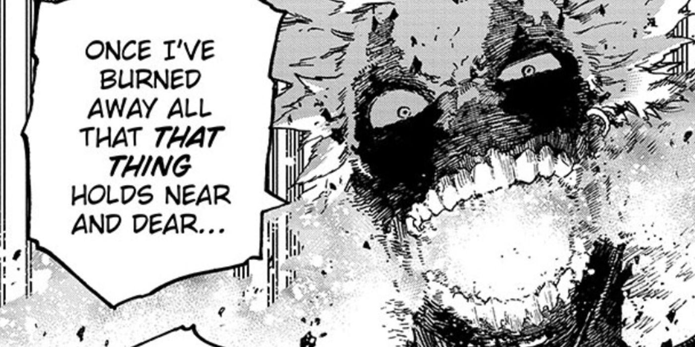 Dabi announces to Shoto how he wants to burn everything Endeavor holds near and dear to him in My Hero Academia chapter 350.