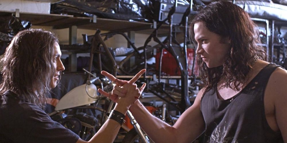 Brodie and Zakk lock devil horns in Deathgasm