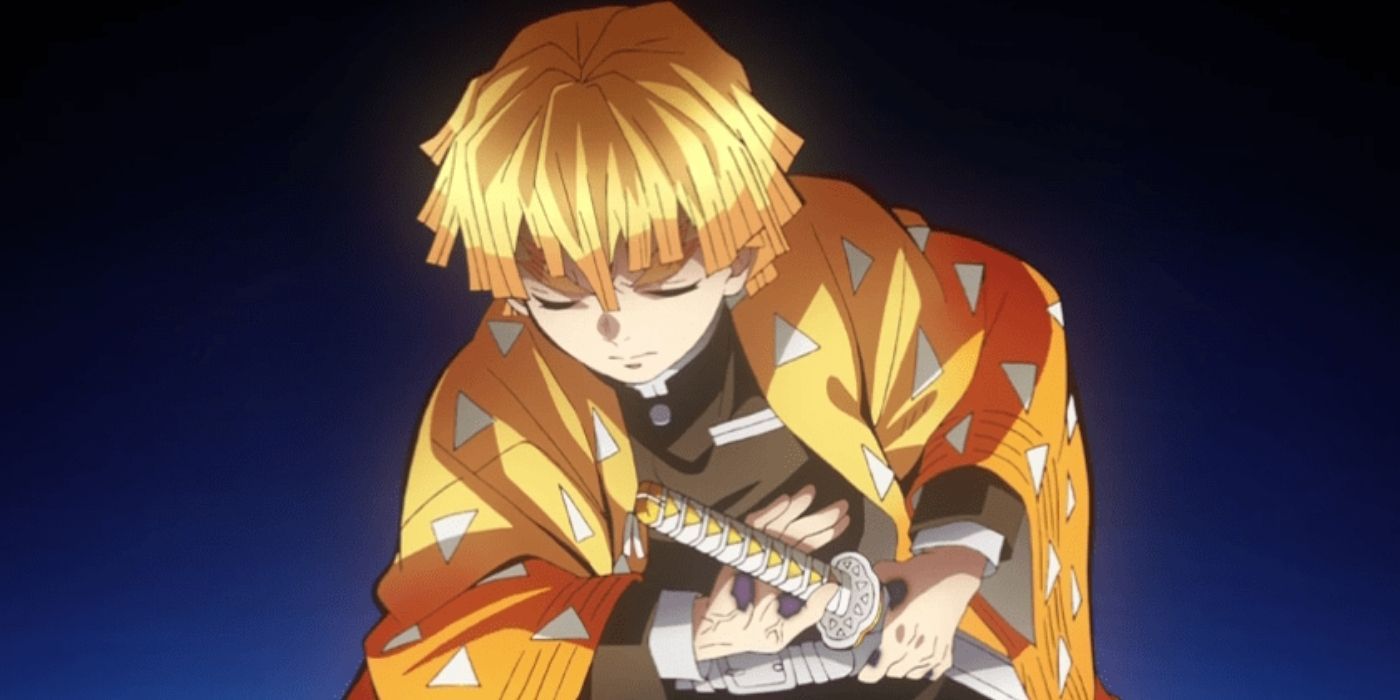A character unwielding a sword in Demon Slayer.
