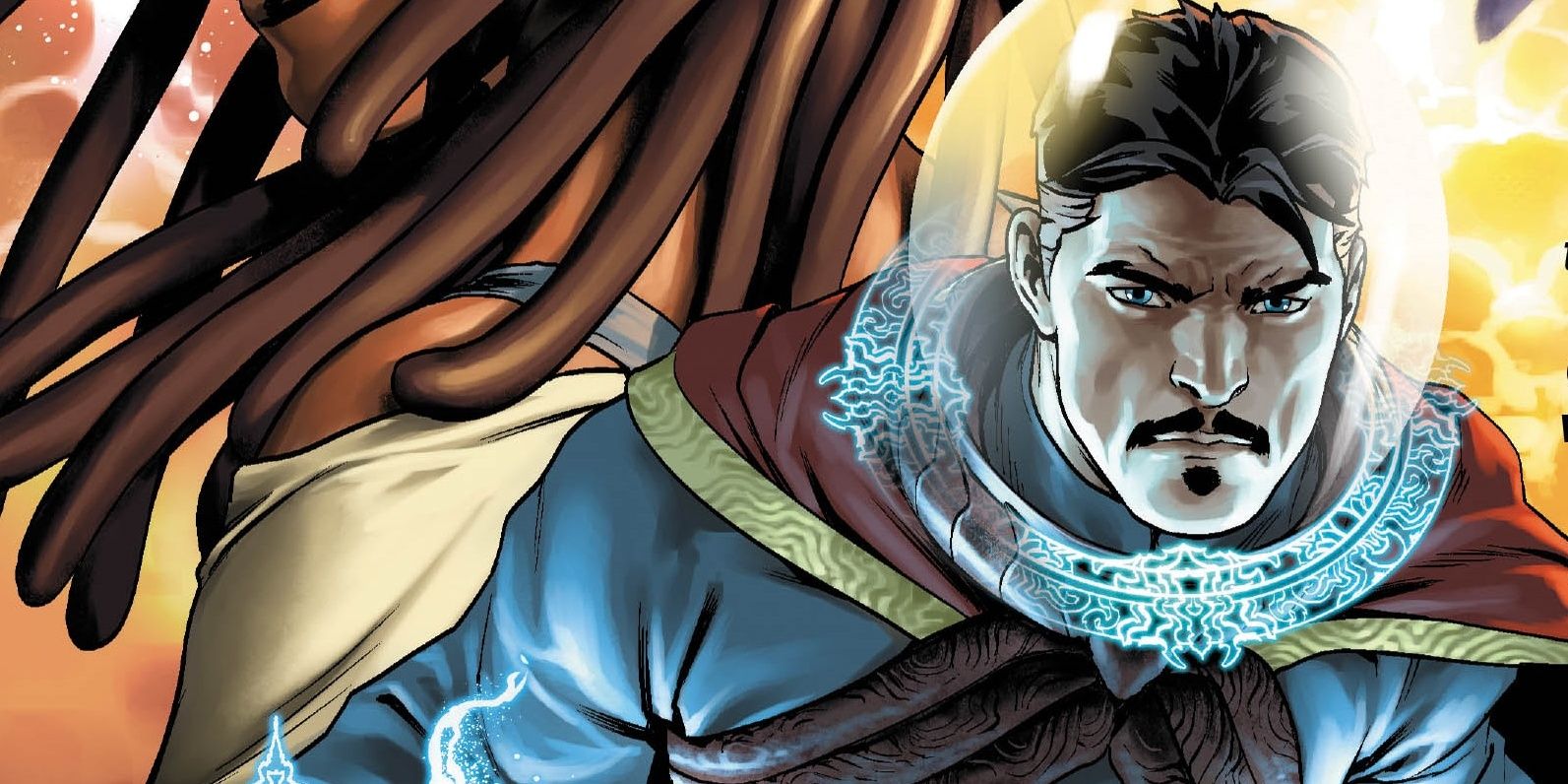Doctor Strange wearing a magical space suit in outer space.