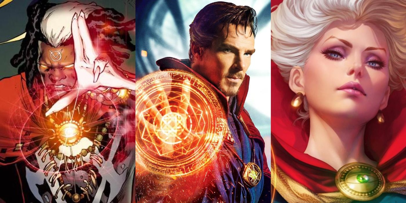 Split image of Brother Voodoo and Clea from Marvel Comics and Doctor Strange from the MCU.