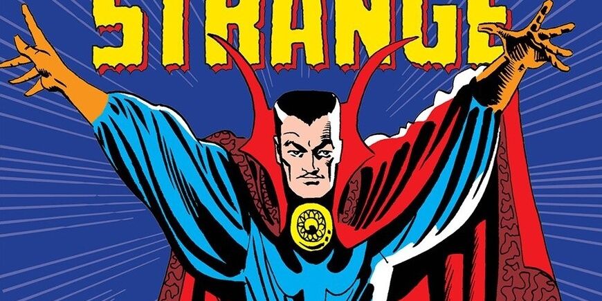 Doctor Strange standing with his arms raised in the air, ready to do magic.