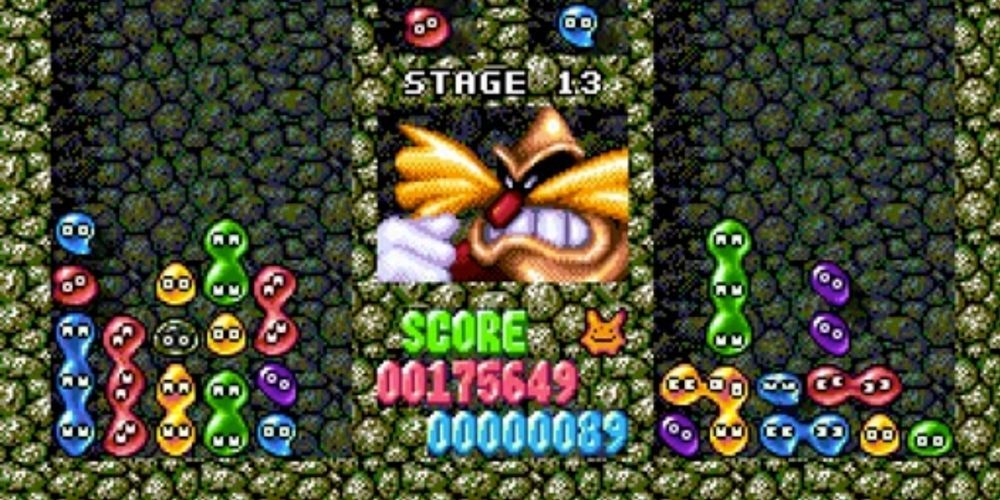 Dr. Robotic watches as a player tries to match colored puyos
