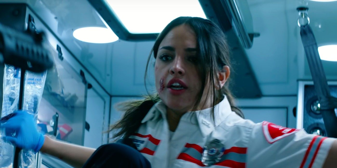 Eiza Gonzalez in the back of an ambulance in Ambulance