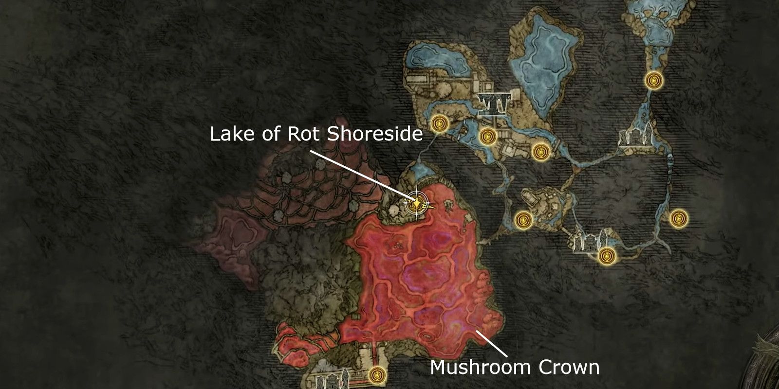 Elden Ring Lake of Rot Mushroom Crown Set Map Location