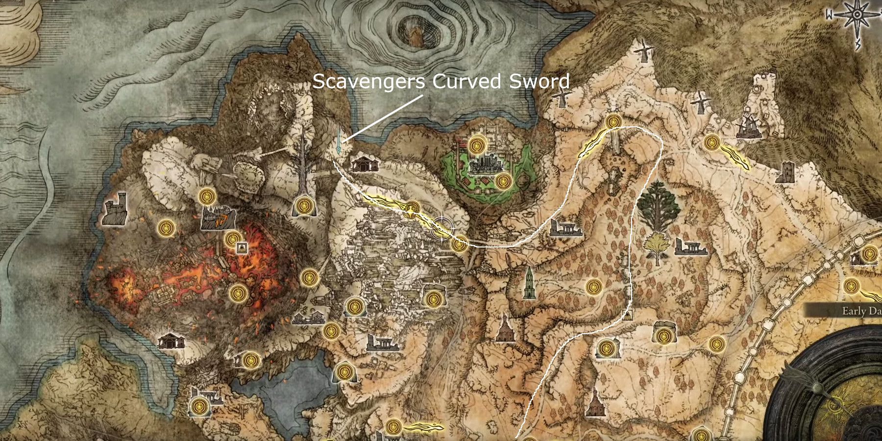 Elden Ring Scavengers Curved Sword map location Altus Plateau Mt. Gelmir