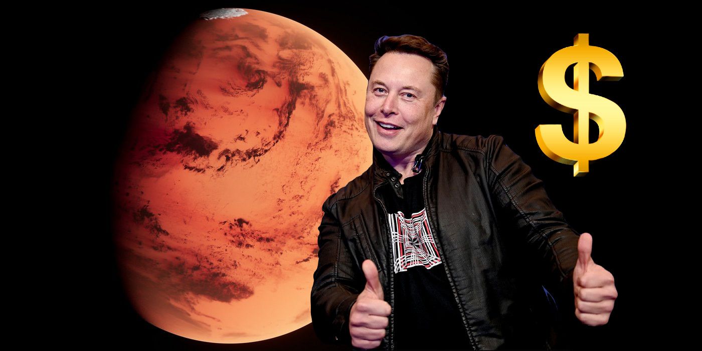 Elon Musk with dollar sign Mars background