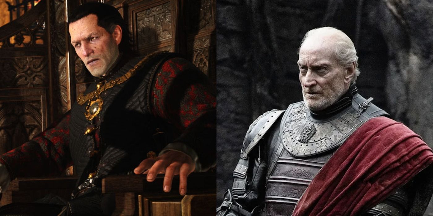 Split image of Emperor Emhyr in The Witcher 3 and Charles Dance as Tywin Lannister in Game of Thrones