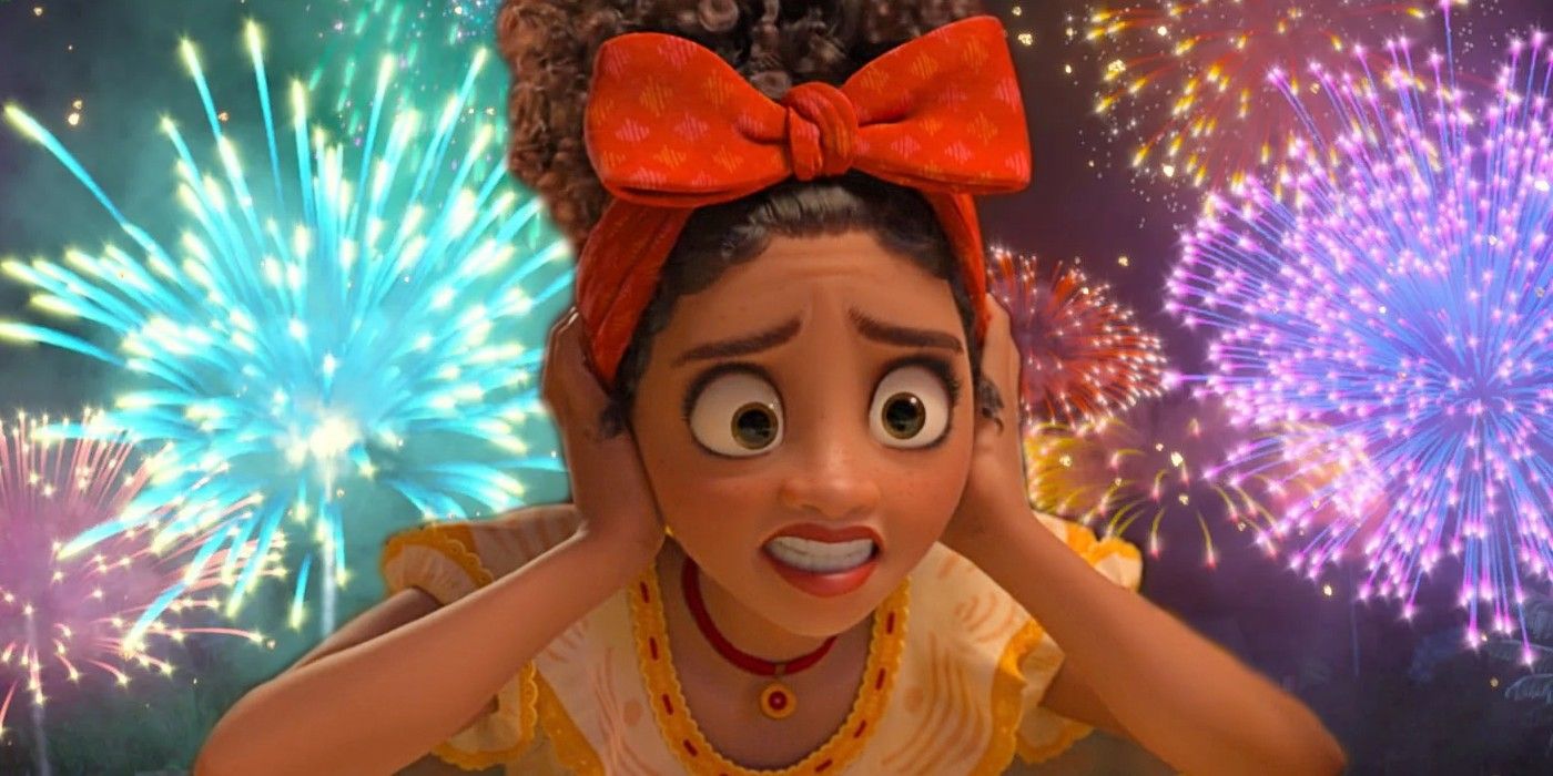 Encanto Dolores Covers Ears with Fireworks