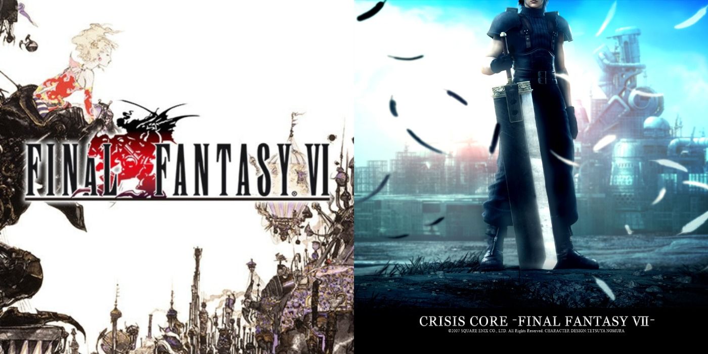Split image of FFVI and Crisis Core promo art