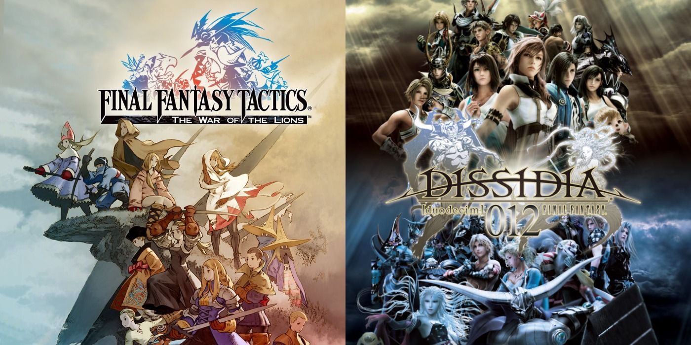 Split image of FFT: War of the Lions and Dissidia 012 Final Fantasy cover art