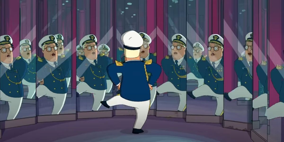 Felix Fischoeder dancing in front of mirrors in The Bobs Burgers Movie