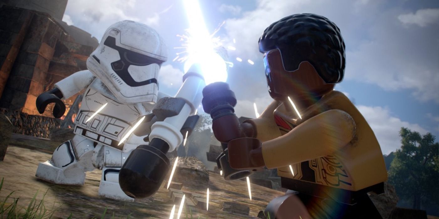 First ORder Stromtrooper fights finn in LEGO Star Wars The Skywalker Saga