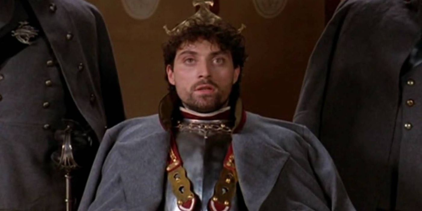 Fortinbras in Hamlet on a throne