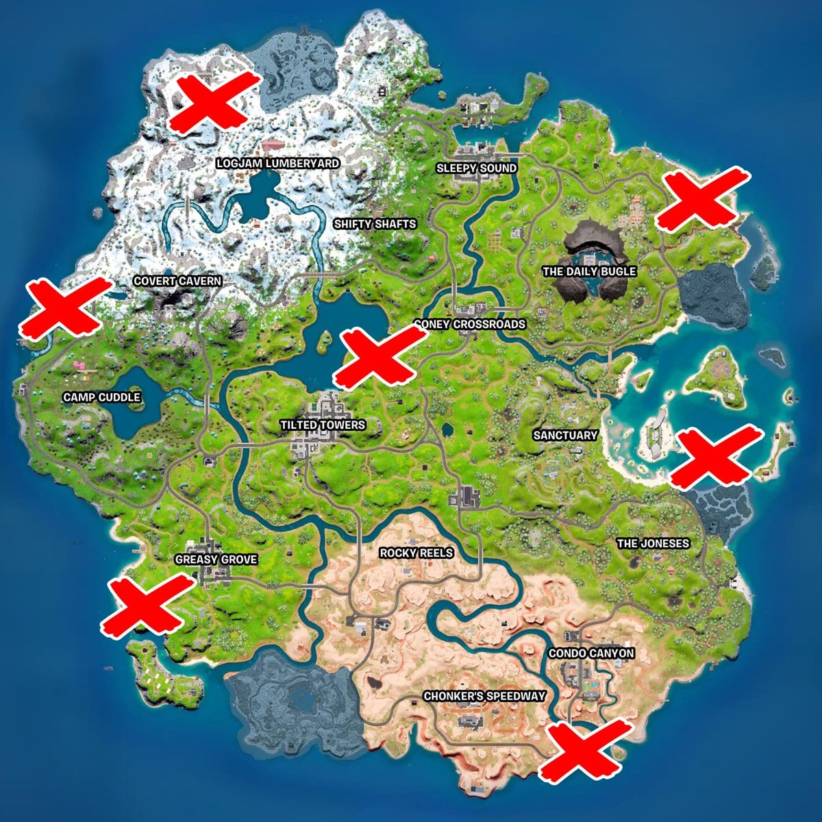 Fortnite Chapter 3 Season 2 Vault Locations Map