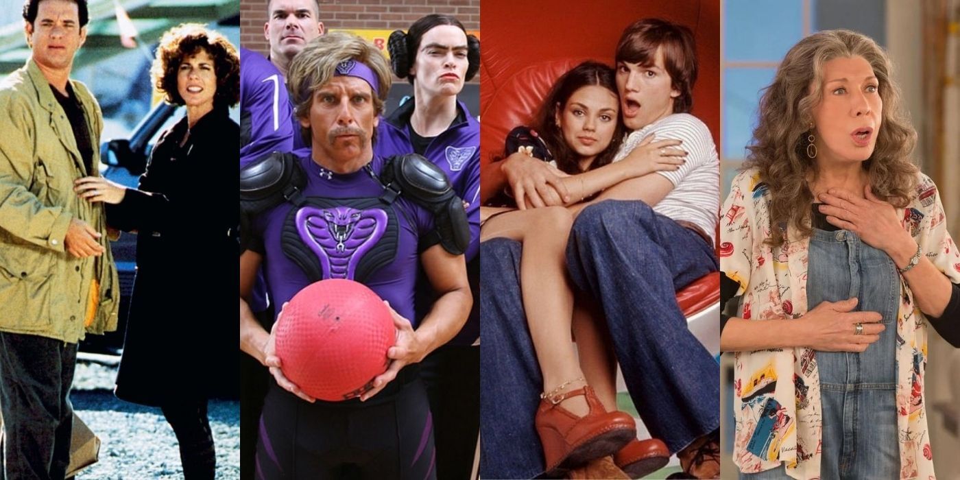 Four split images of actors and their spouses working in movies together