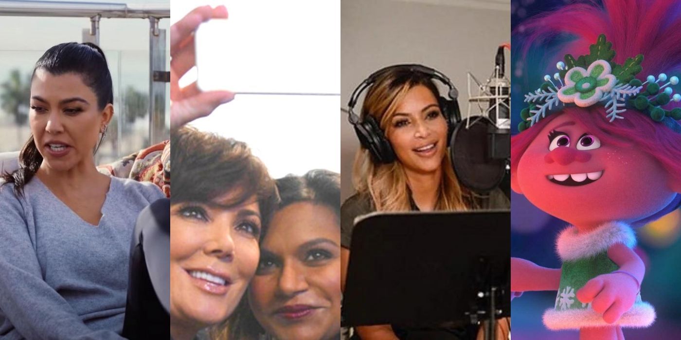 Four split images of the Kardashians in different roles fro TV and movies