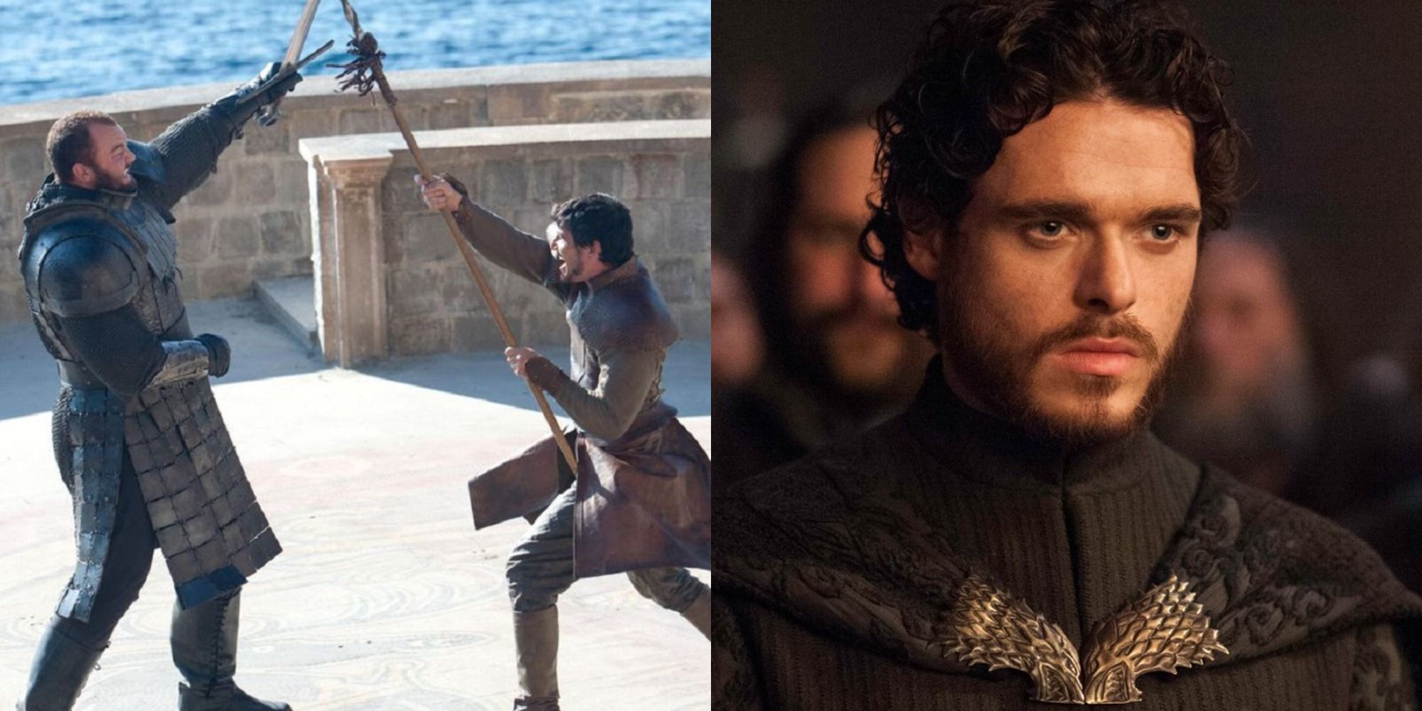 Split image of Oberyn fighting The Mountain and Robb Stark at the Red Wedding in Game of Thrones