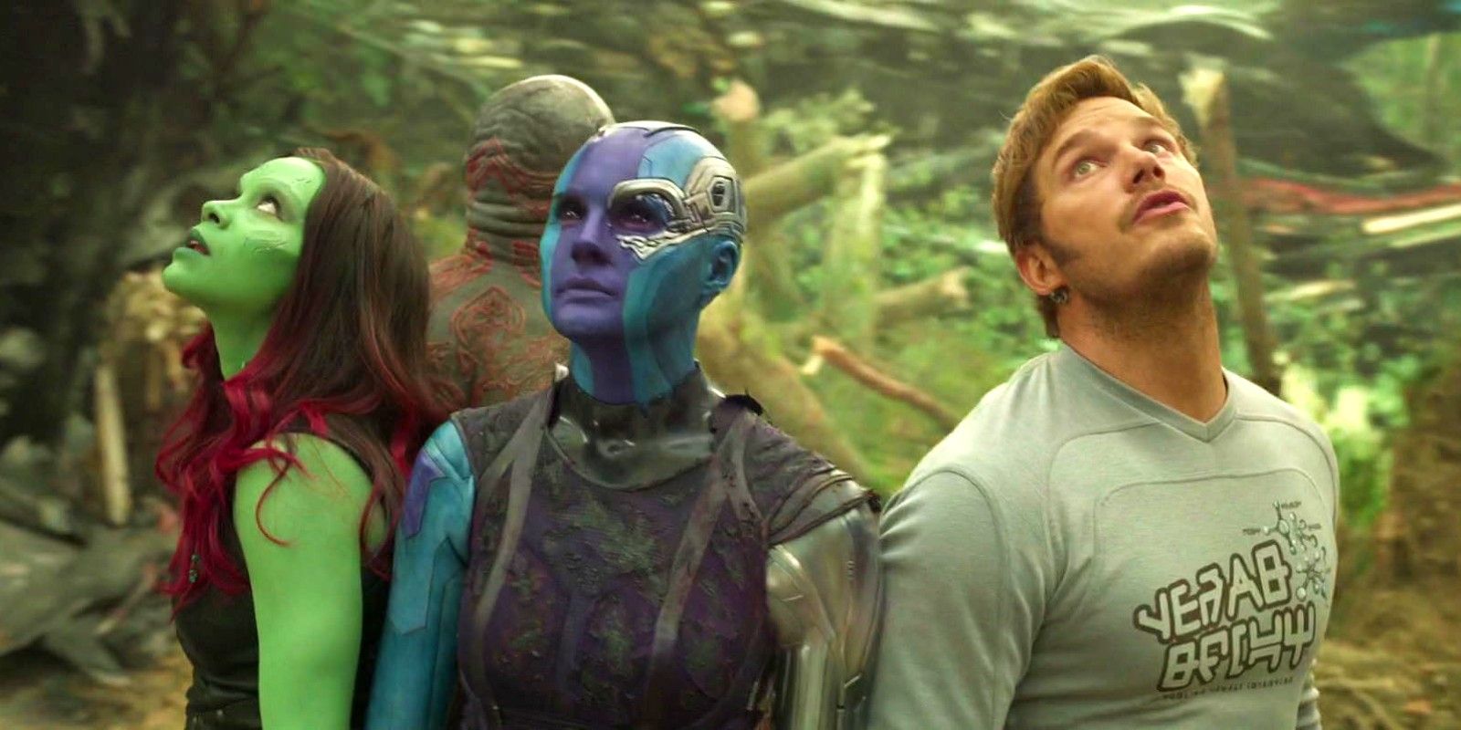 Gamora Nebula and Star Lord in Guardians of the Galaxy 2