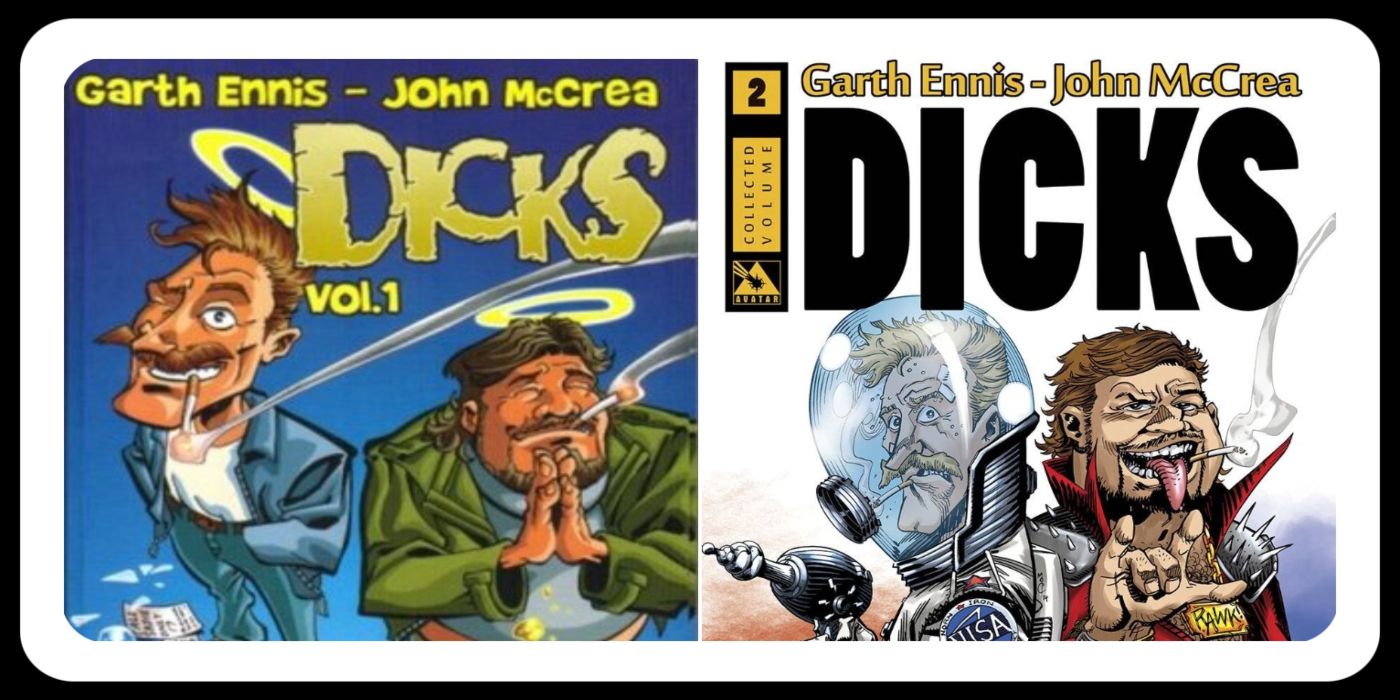 Side by side covers of Garth Ennis' &quot;Dicks&quot; comics