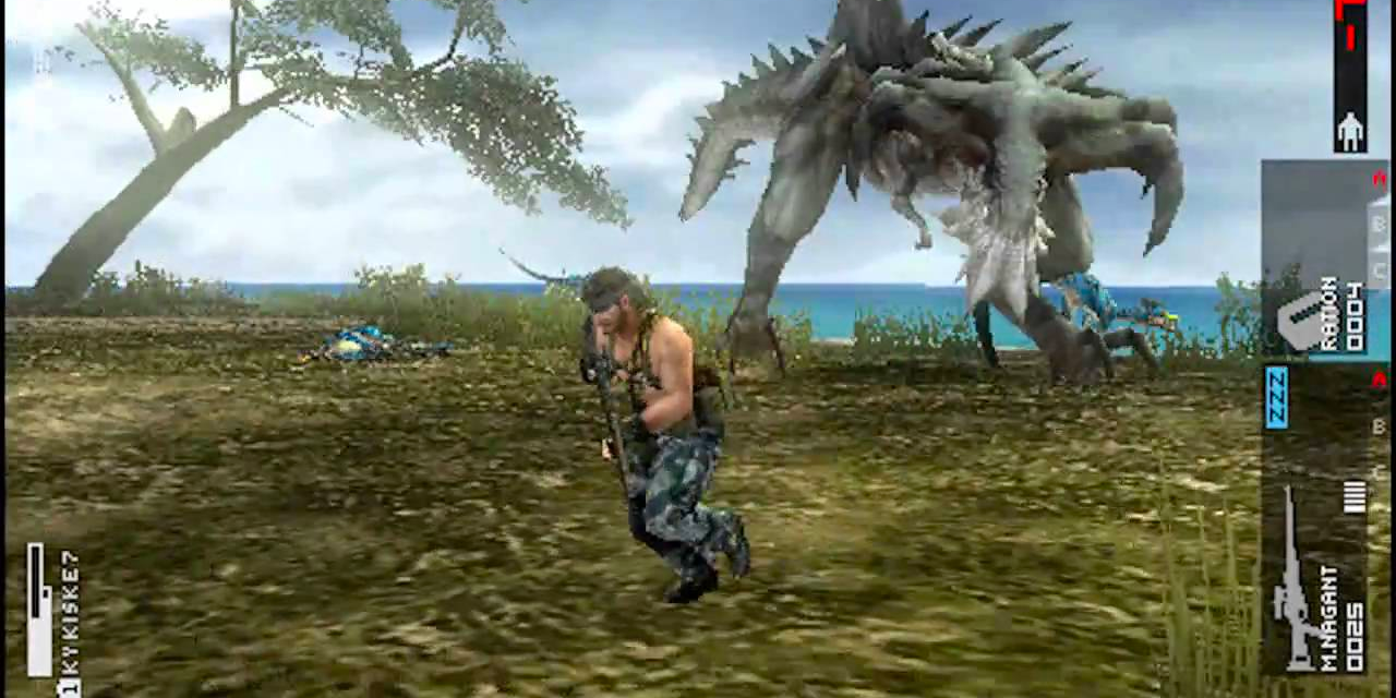 Snake fights Gear Rex in Peace Walker
