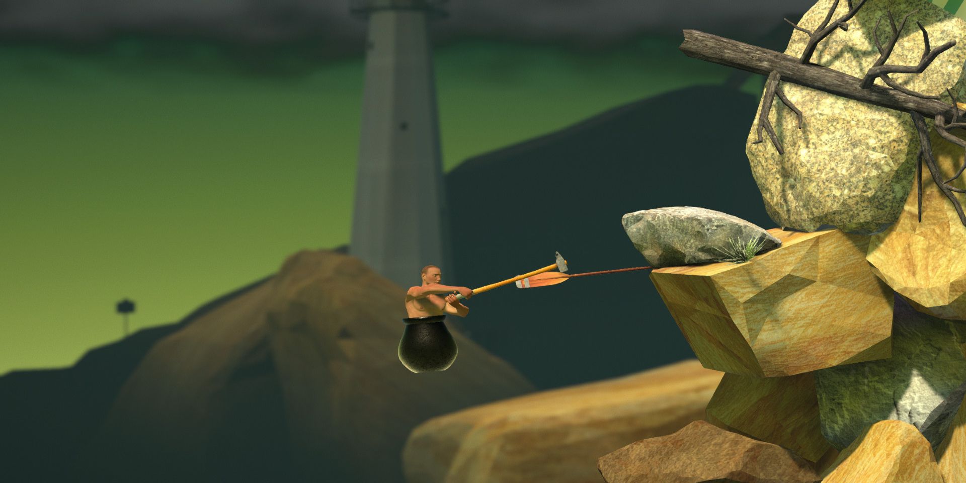 A screenshot of the video game Getting Over It With Bennett Foddy.