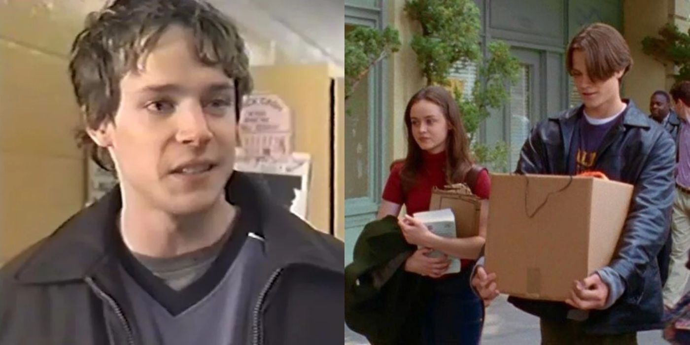 Split image of the original Dean and Rory and Dean walking in the pilot of Gilmore Girls