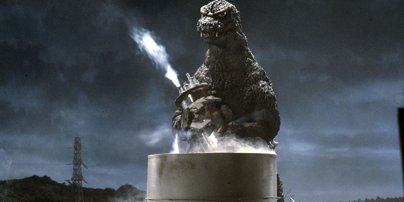 Godzilla getting ready to snack on the nuclear reactor in The Return of Godzilla