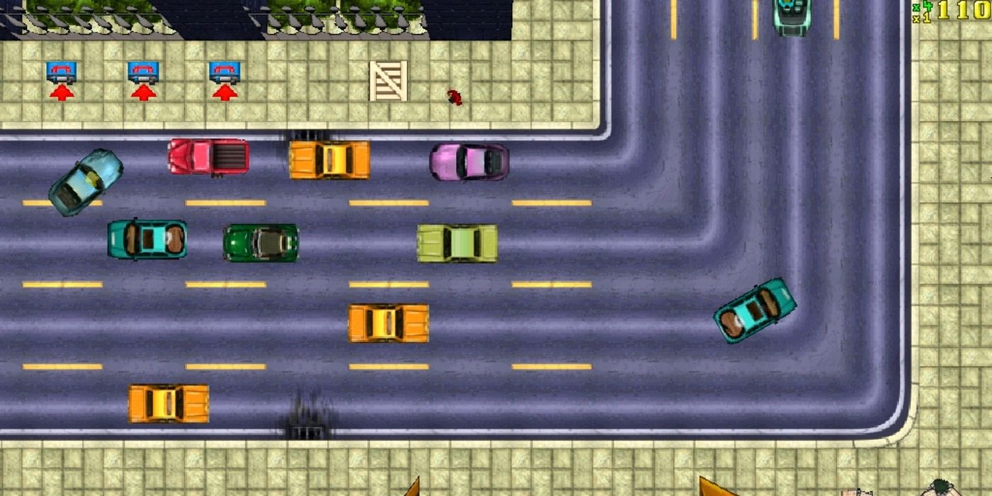 A busy street bend in Grand Theft Auto 1