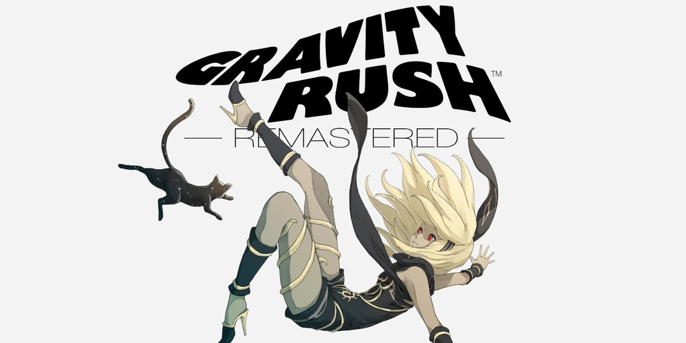 Kat and her cat falling in promo art for Gravity Rush Remastered