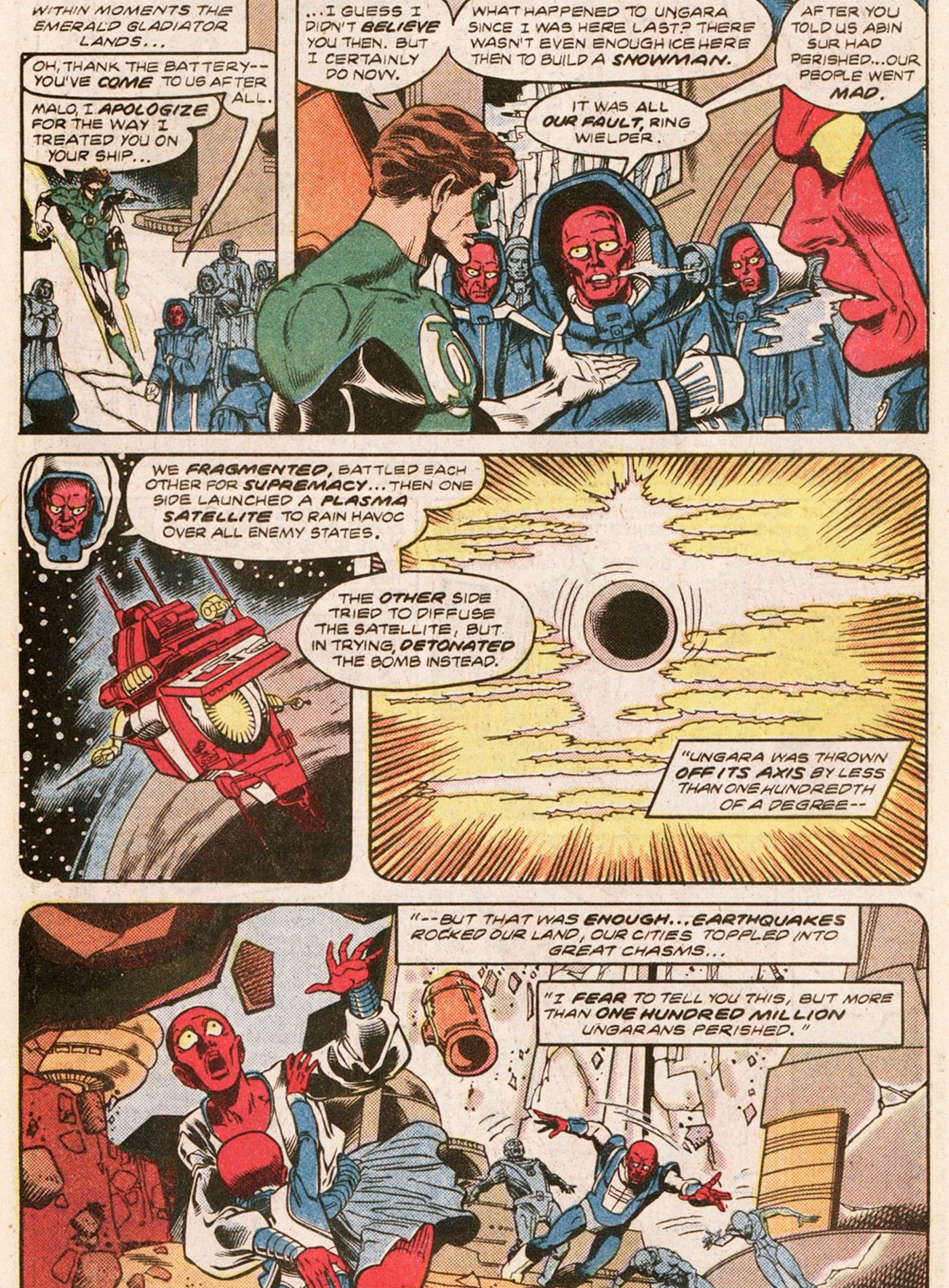 Green Lantern tries to fix how he nearly doomed the planet of Ungara