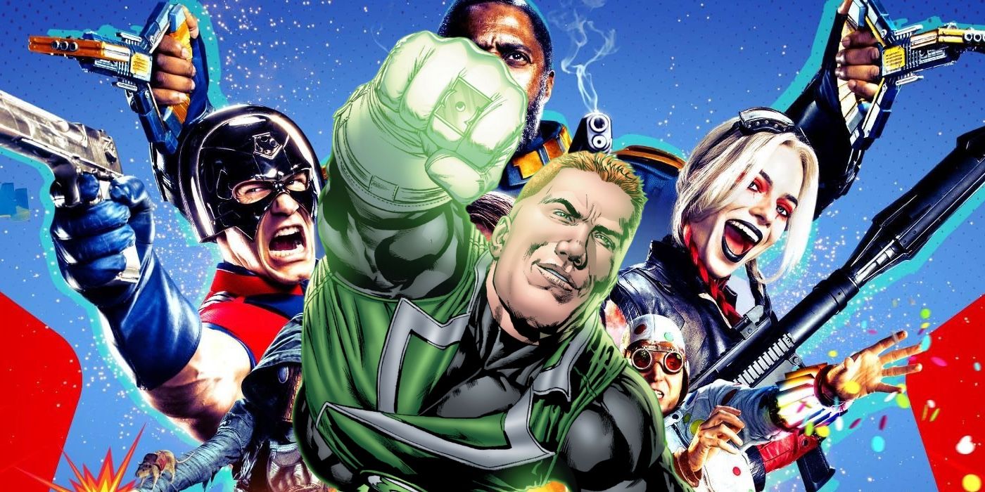 Guy Gardner with Suicide Squad in the background