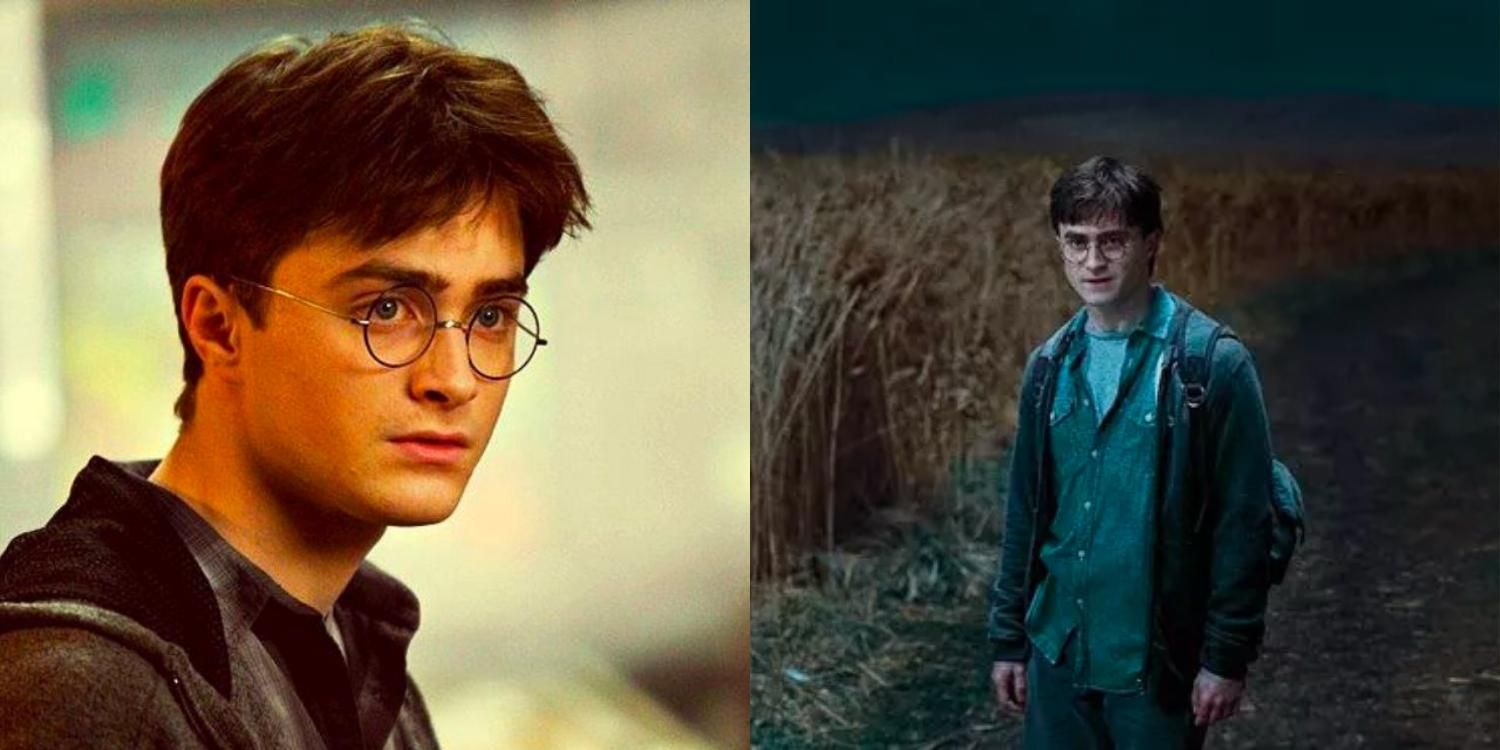 Harry looking serious and Harry in a field in Harry Potter