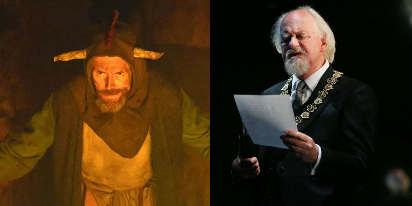 Willem Dafoe as Heimir the Fool in The Northman; Oliver Ford Davies as Polonius in Hamlet