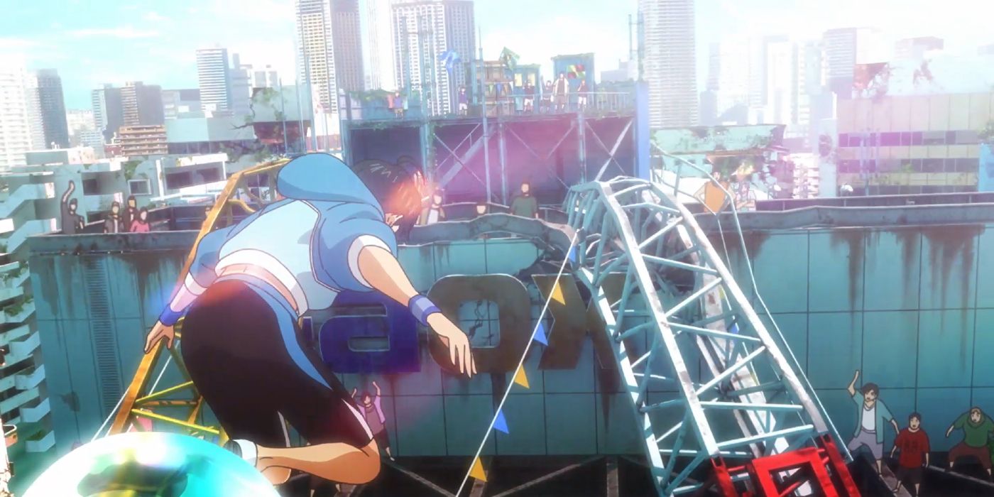 Hibiki participating in a Battlekour parkouring competition in the upcoming anime film Bubble