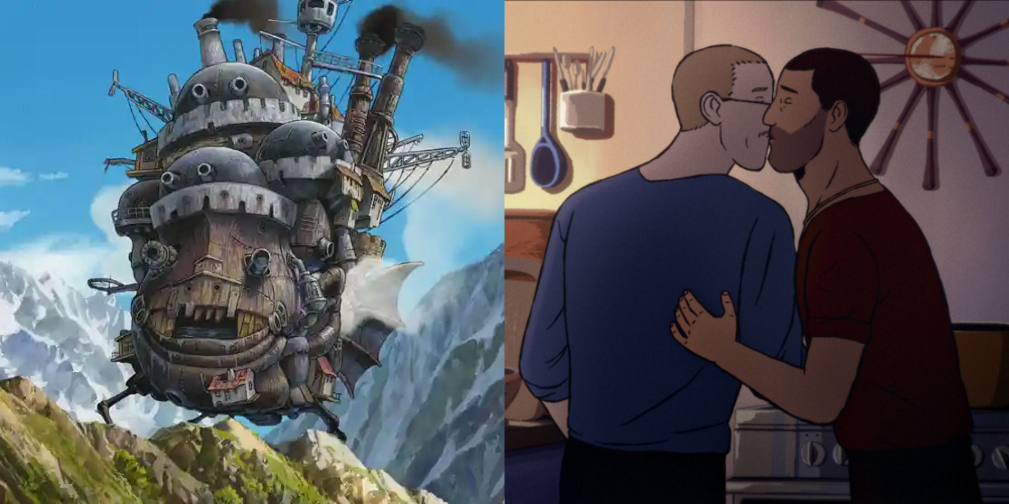 Split image showing scenes from Howl's Moving Castle and Flee.