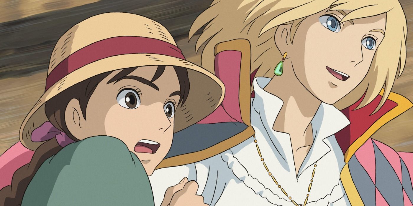 A nervous-looking Sophie with Howl in Howl's Moving Castle