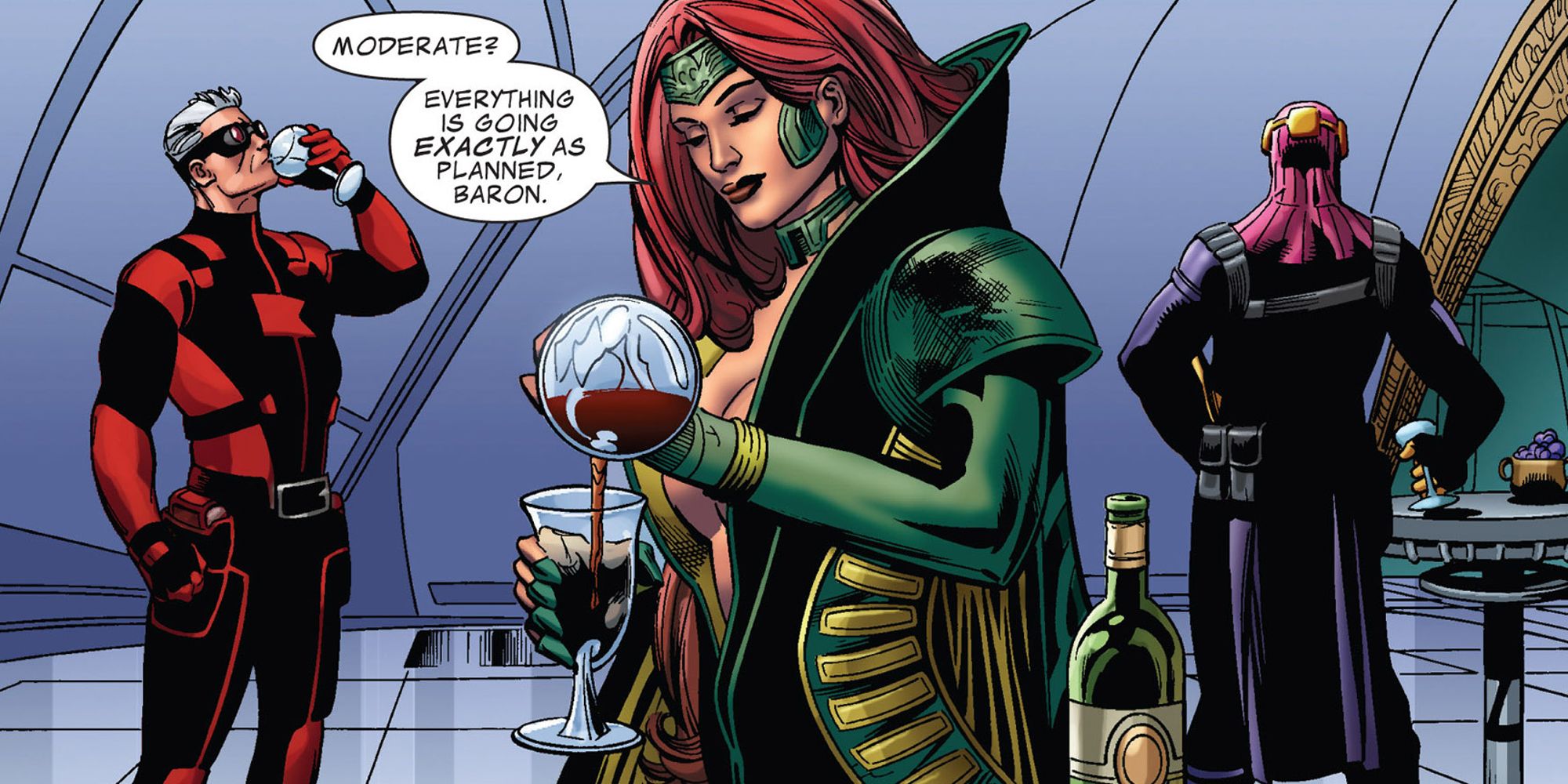 Hydra Queen pouring herself another glass of wine in Captain America 15