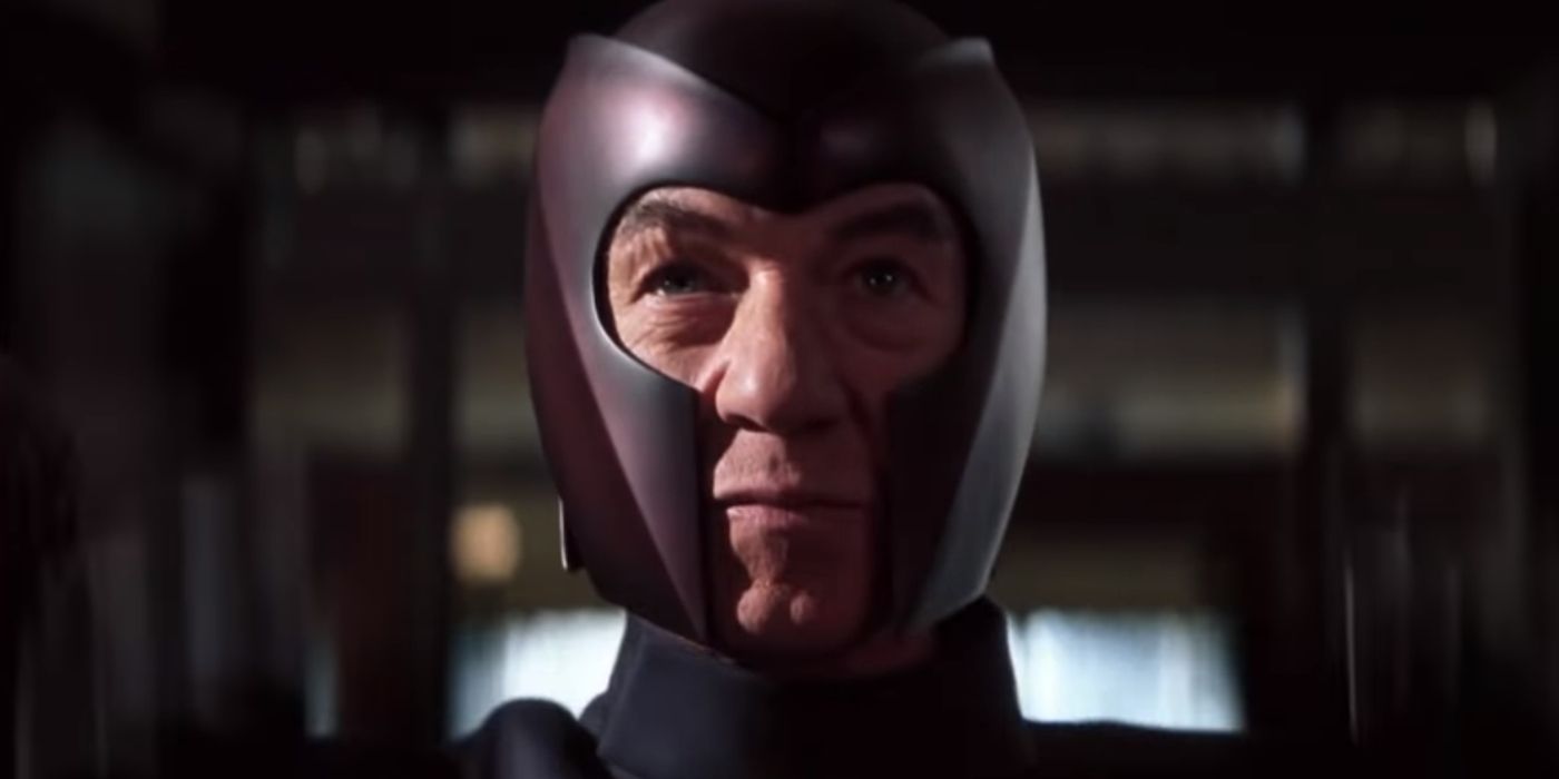 Ian McKellan as Magneto in X-Men 2000 in iconic helmet