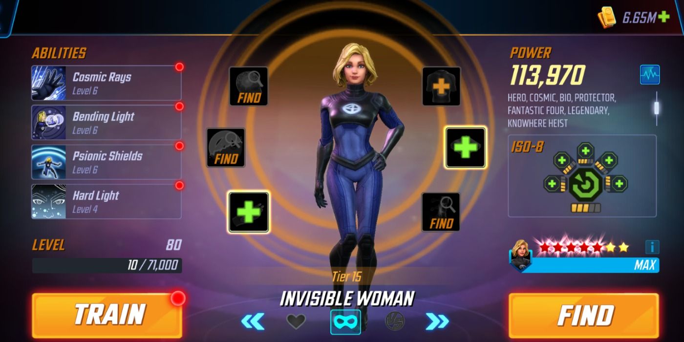 Invisible Woman's roster page in Marvel Strike Force