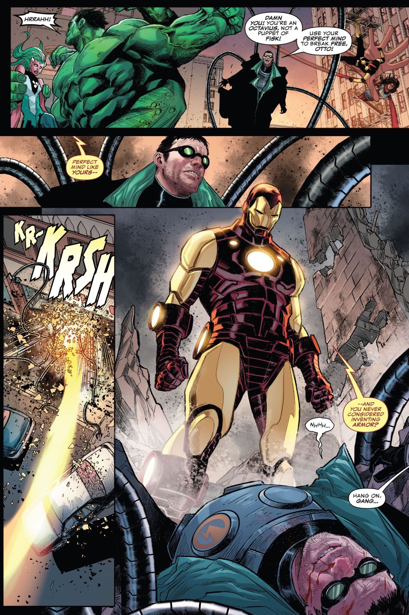 Iron Man redeems himself over Doc Ock. 