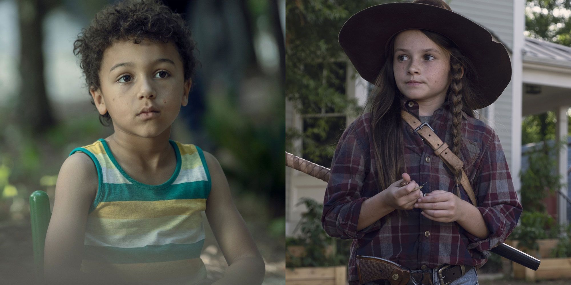 A split image of Rick Grimes' children RJ and Judith in The Walking Dead 