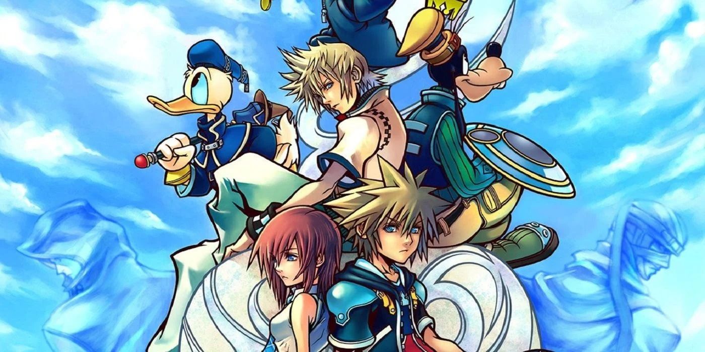 Sora with the rest of Kingdom Hearts II's main cast in cover art.