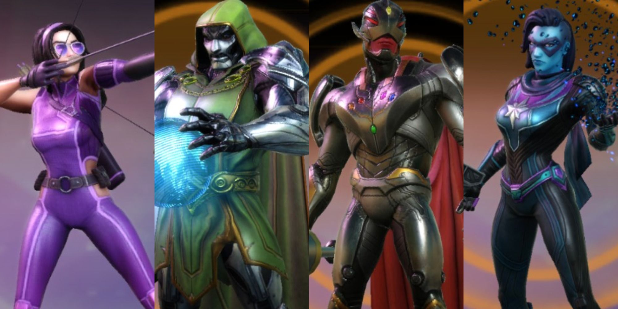 Kate Bishop, Dr Doom, Ultron, and Minn-Erva in Marvel Strike Force