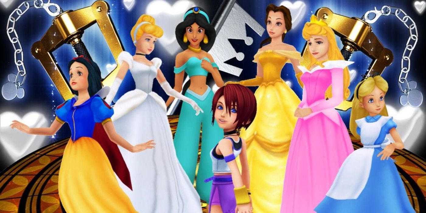 Several Disney Princesses stand together in Kingdom Hearts