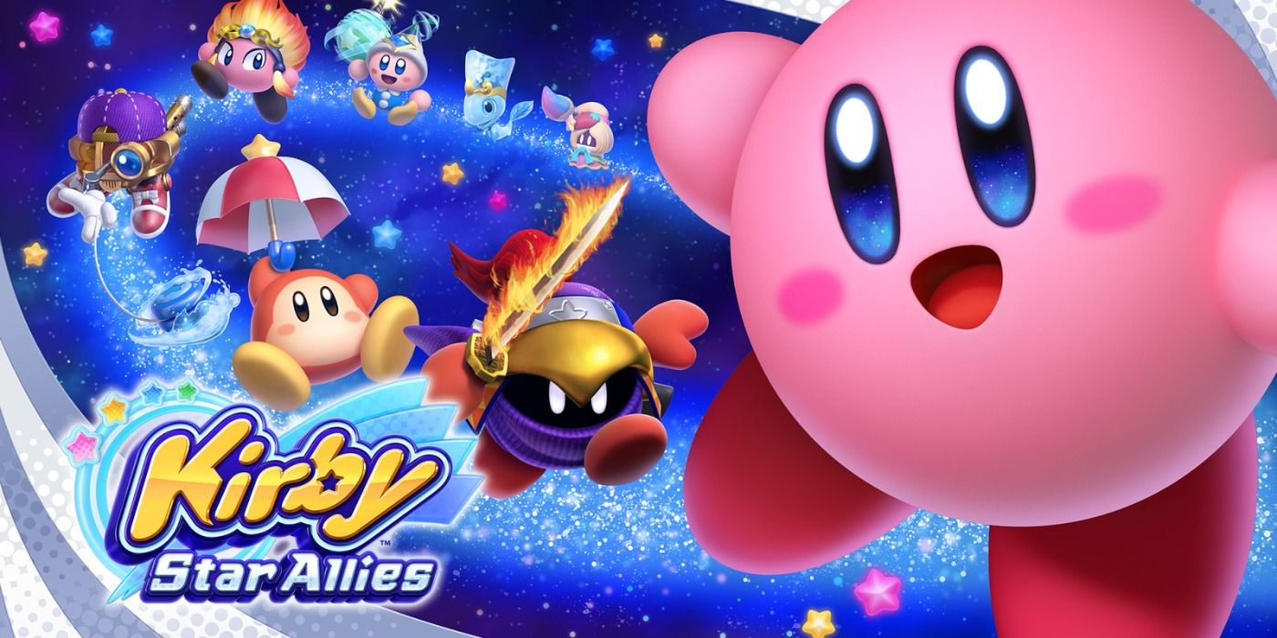 Kirby and some of the character's allies/power-ups in Star Allies promo art