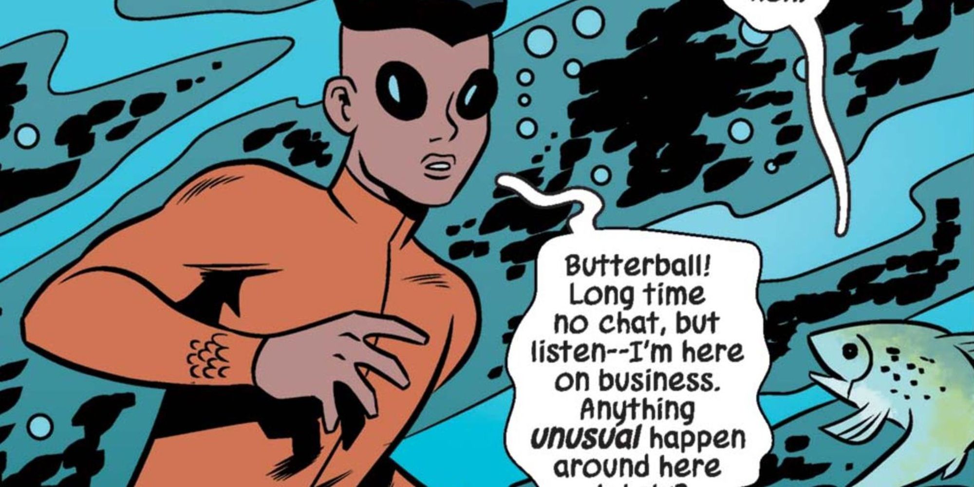 Koi Boi speaking with a fish in The Unbeatable Squirrel Girl comics