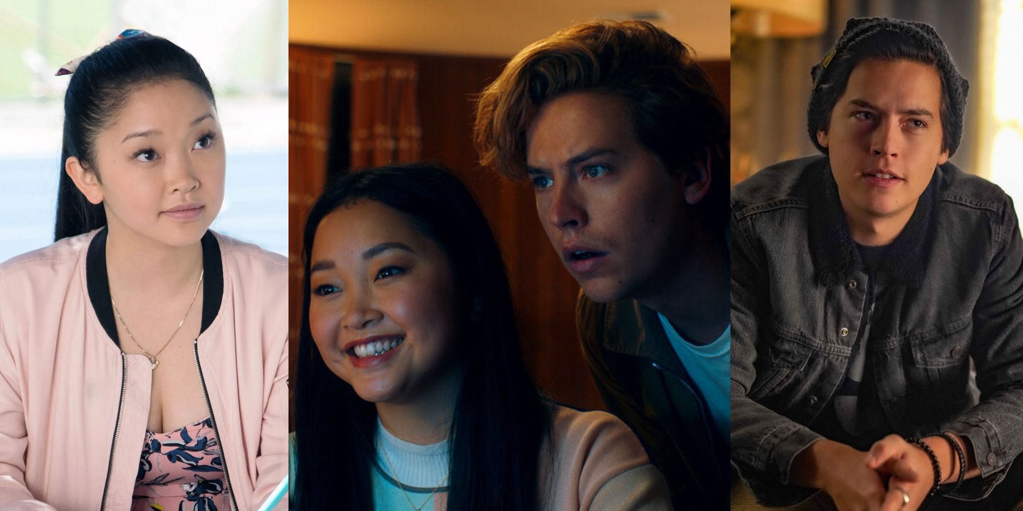 Split image showing Lana Candor in To All The Boys and Moonshot, and Cole Sprouse in Moondshot and Riverdale.