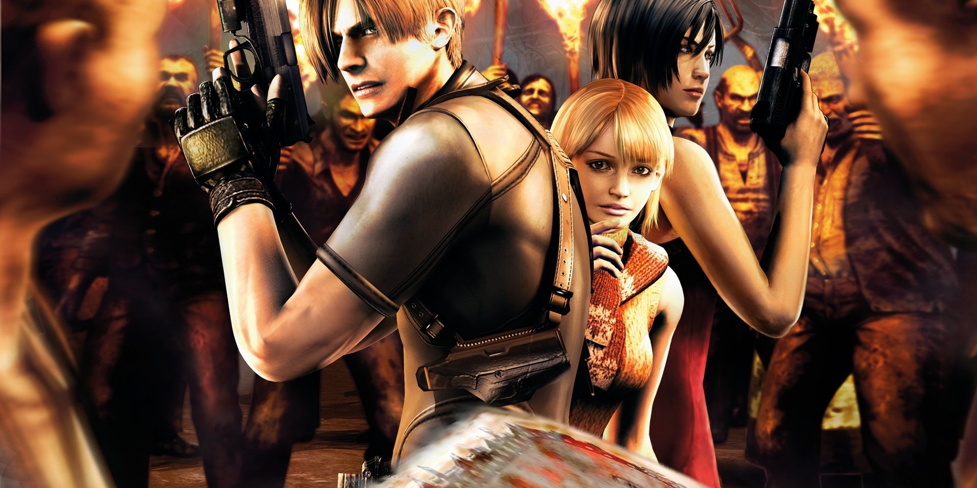 Leon, Ashely, and Ada fighting zombies in Resident Evil 4 